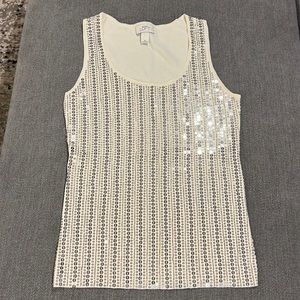 Cream tank with silver sequins Loft Size Medium